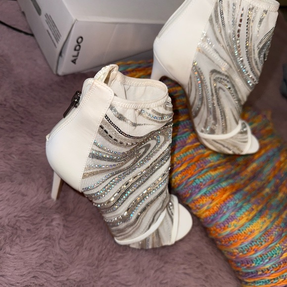 Aldo White and Silver Heeled Boots with Strappy Design and High Stiletto Heel - Picture 2 of 14